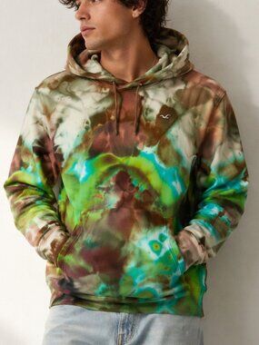 Hollister Custom Ice Tie Dye Hoodie Men’s Medium Multicolor Cozycore Streetwear